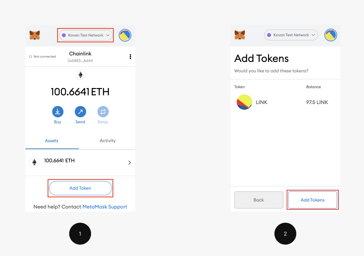 Metamask Add Tokens Screens