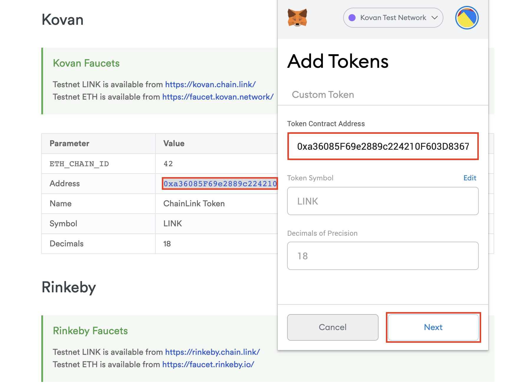 Metamask Verify Contracts Screen